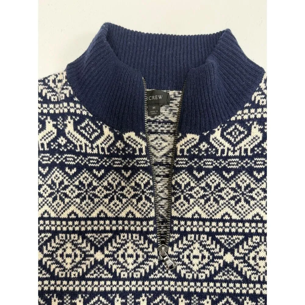 J.Crew Men's Fair Isle Lambswool Quarter Zip Sweater M